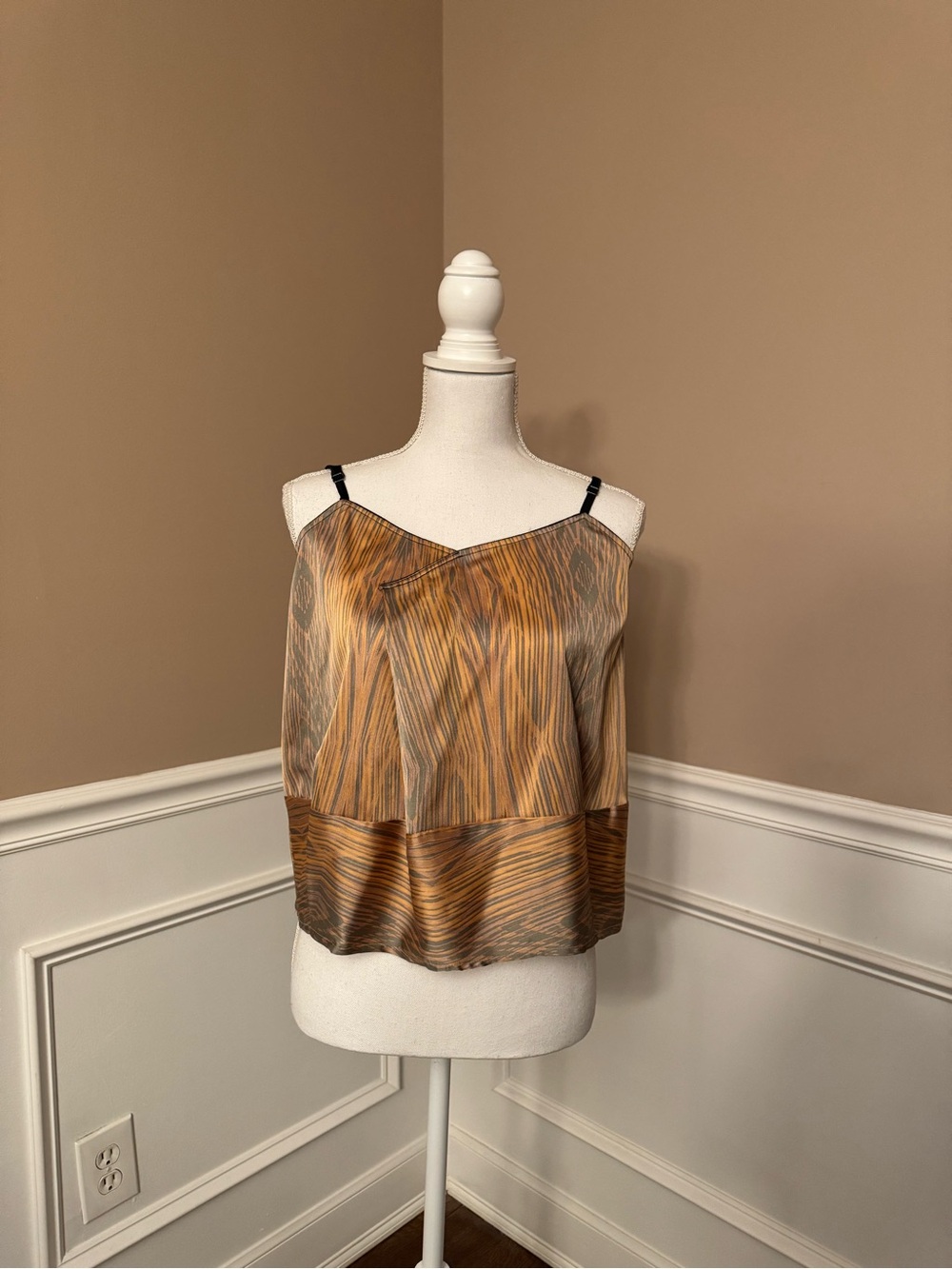 Derek Lam Brown & Tan Striated Satin Camisole
